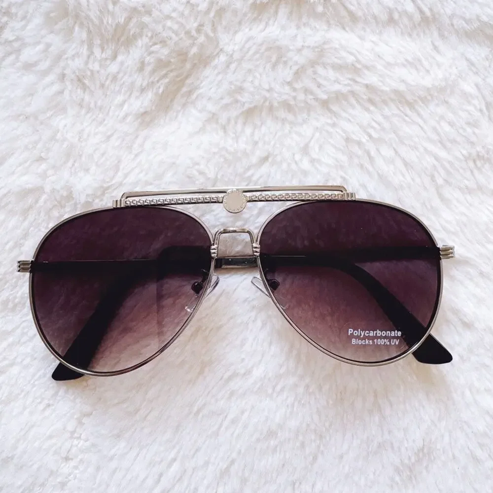 Doug Black W/ Silver Rim Aviator Sunglasses